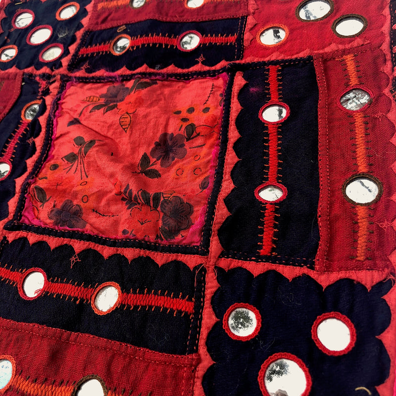 Rabari fabric with mirrors and appliqué Red - Pallu Design