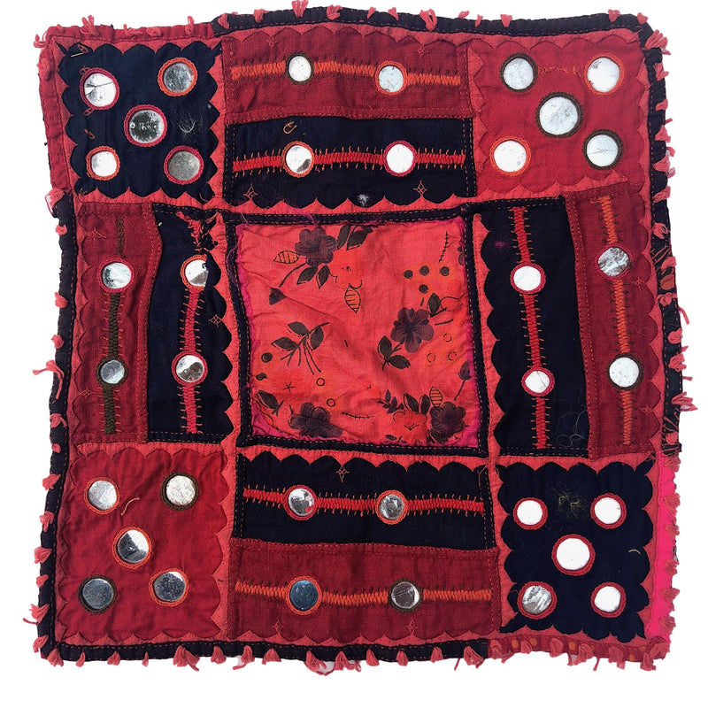 Rabari Square with Mirrors and Appliqué - Red and Indigo
