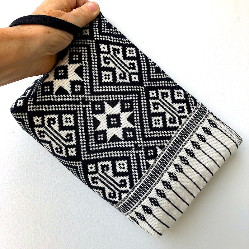 Black and White Clutch Bag - Handwoven Zip pouch in star design - Pallu Design