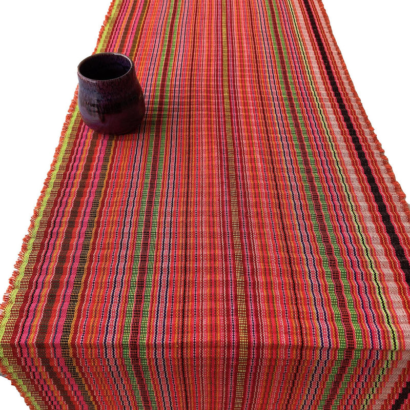Red and pink pleated Hmong table runner -Pallu Design