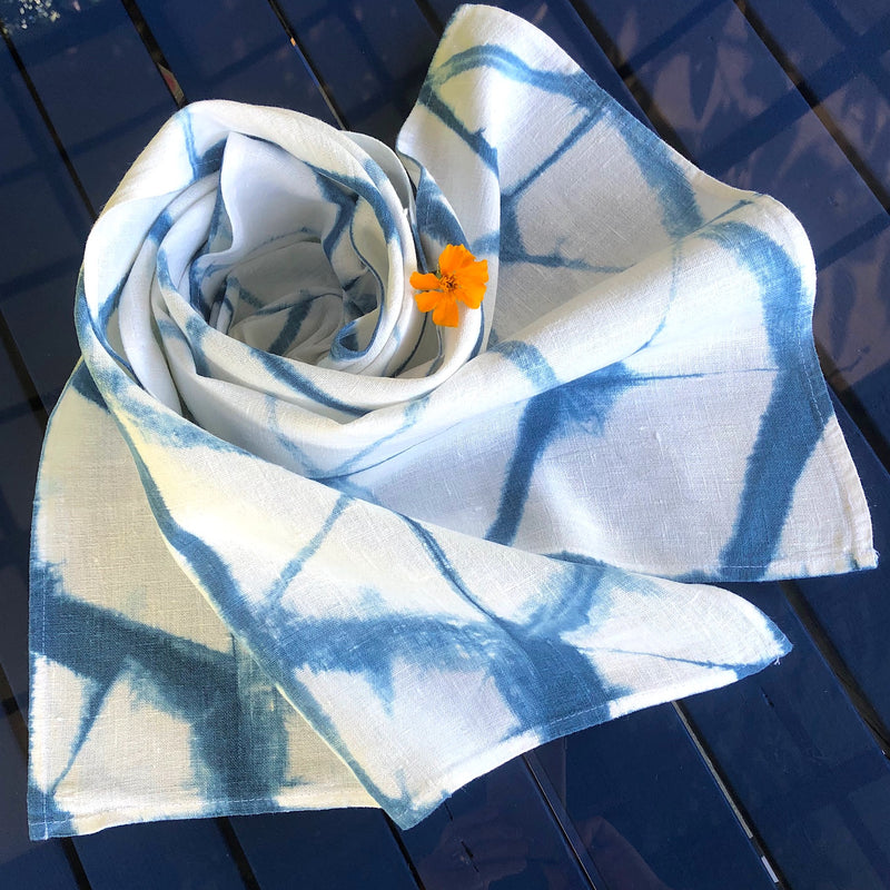 Indigo Shibori Linen Table Runner