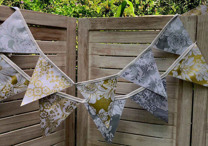 Gold and Silver Wedding Bunting - 12 Flags - Outdoor Garland - Pallu Design