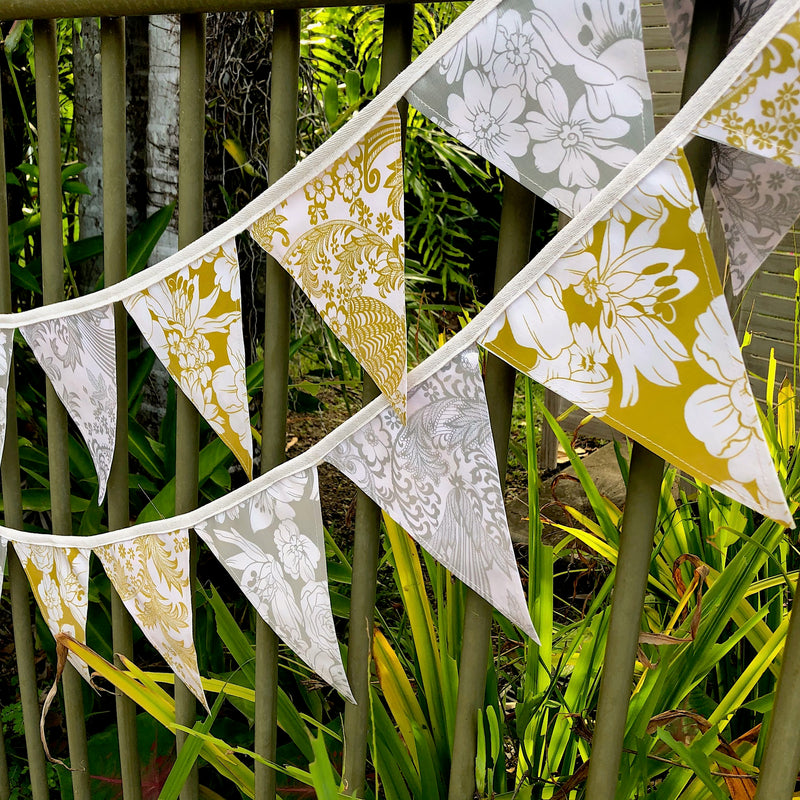 Gold and Silver Outdoor Wedding Bunting - 24 Flags - Pallu Design