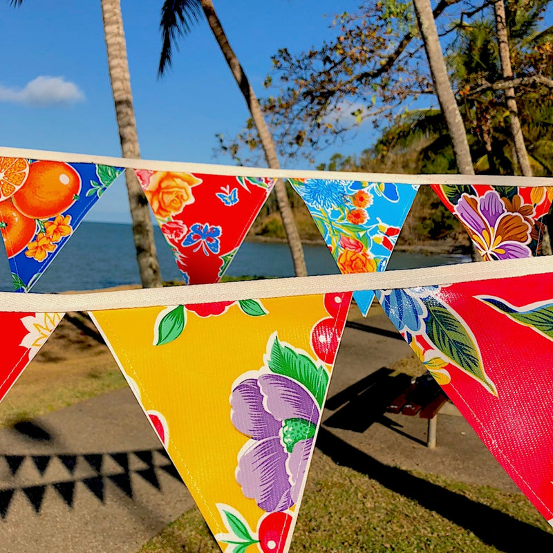 Wedding Bunting - 12 Flags Mexican Oilcloth Outdoor Garland - Pallu Design